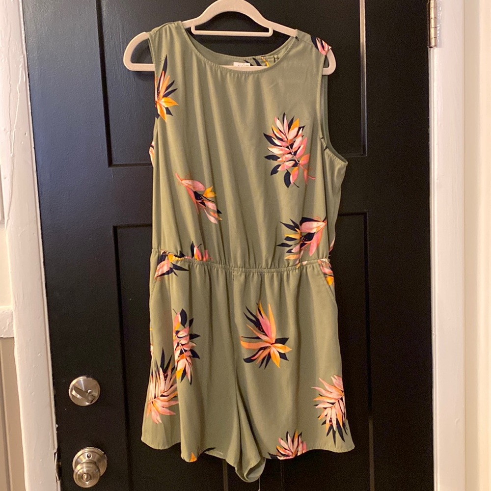 Olive/Army Green Floral Romper with Peekaboo back